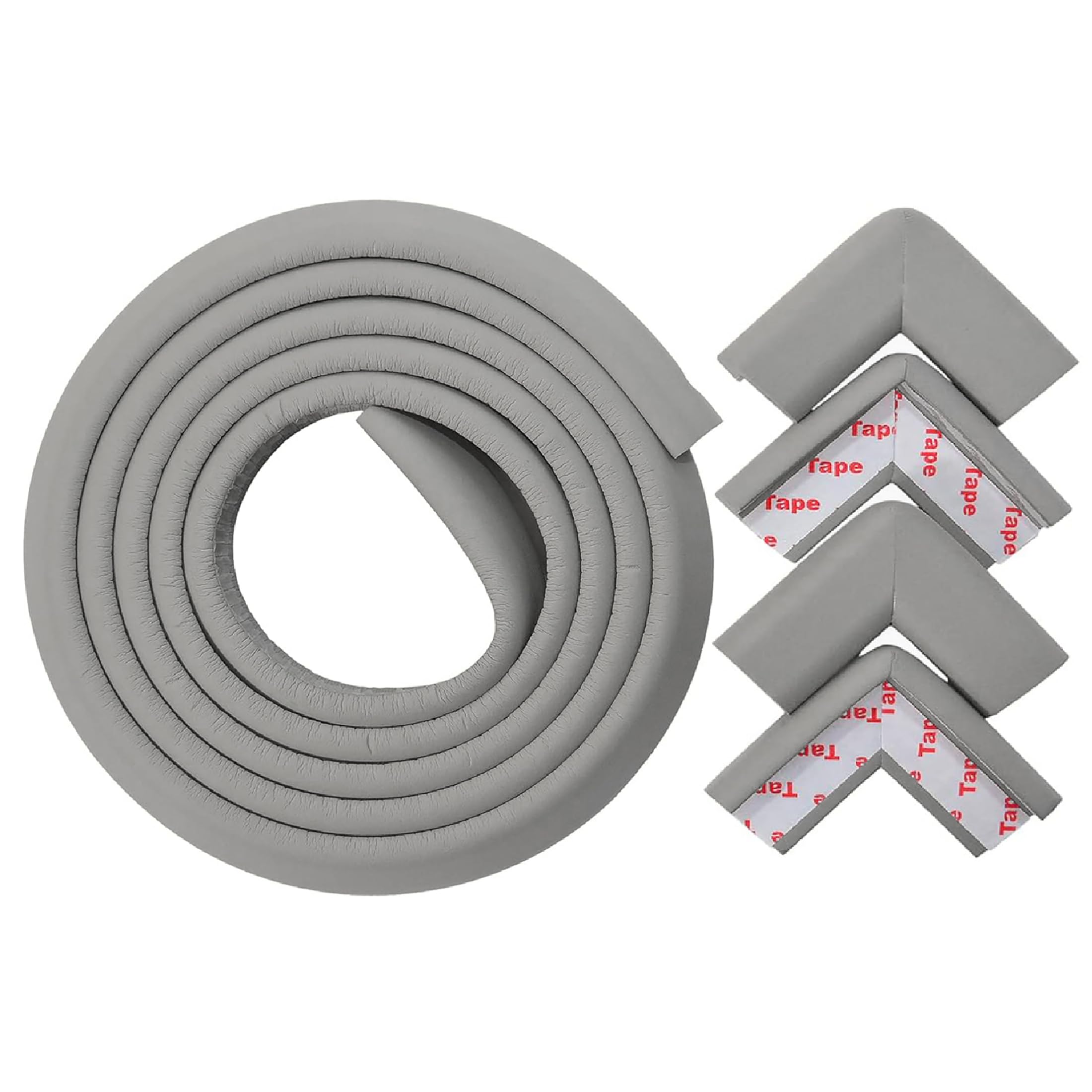 GLUN® 1 Pack Table Edge & 1 Set Corner Guards Protector Combo, Gray Colour Soft & Extra Long 1.9m Length, Washable with Double Side Strong Tape-image-25
