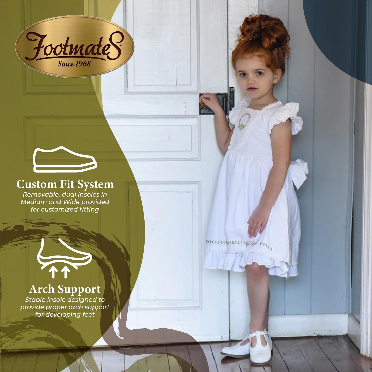 FOOTMATES Sherry Mary Jane Hook and Loop Leather T-Strap Shoes with Wide Toe Box and Custom-Fit Insoles, Non-Marking Outsoles, White - 6 Infant (0-12 Months)