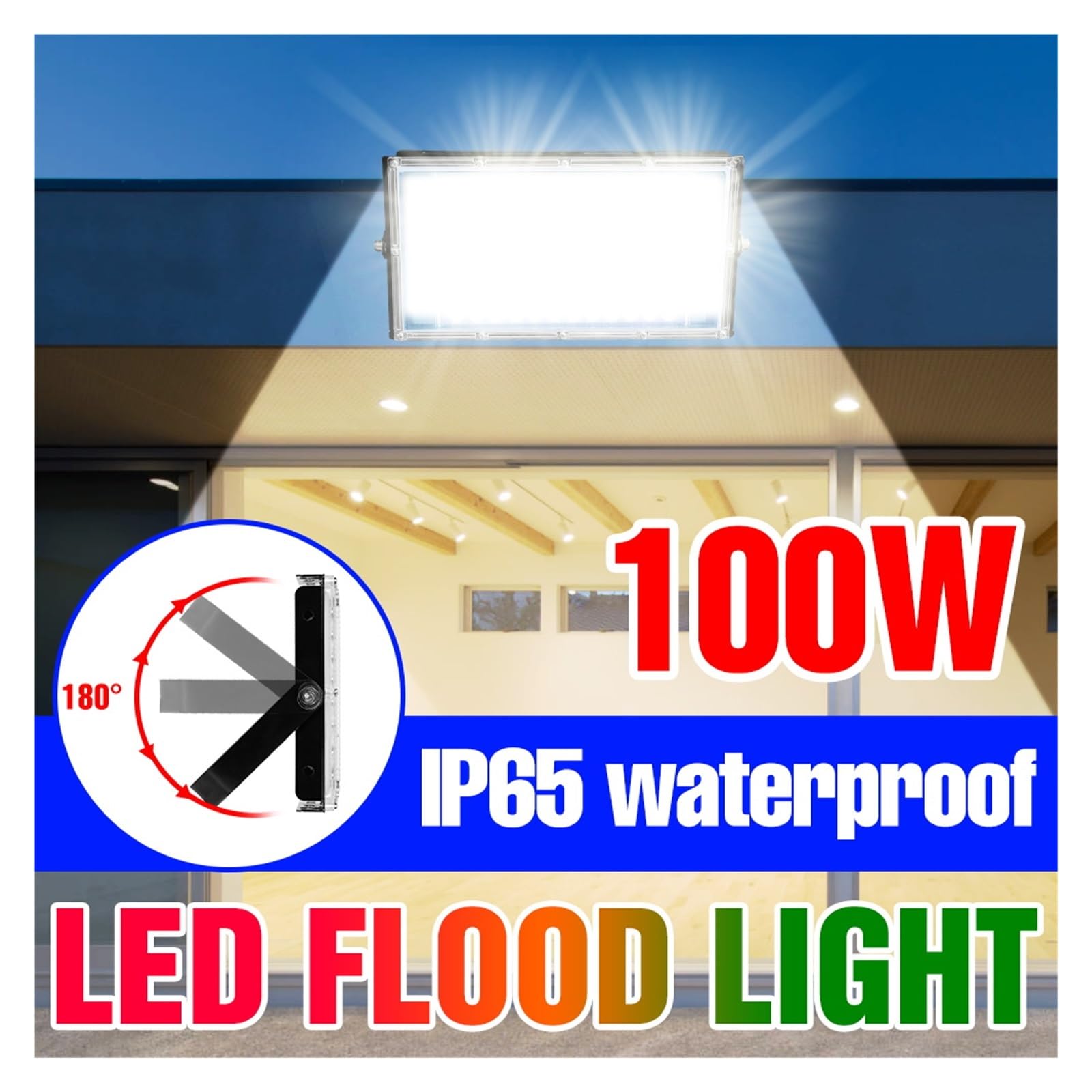 100W LED Flood Light Lampa Uliczna Led Outdoor Reflektor Oświetlenie Kinkiet IP65 Wodoodporna Lampka Nocna Żarówka Ogrodowa Efektywna OszczęDność Energii(CoolWhite-100W)