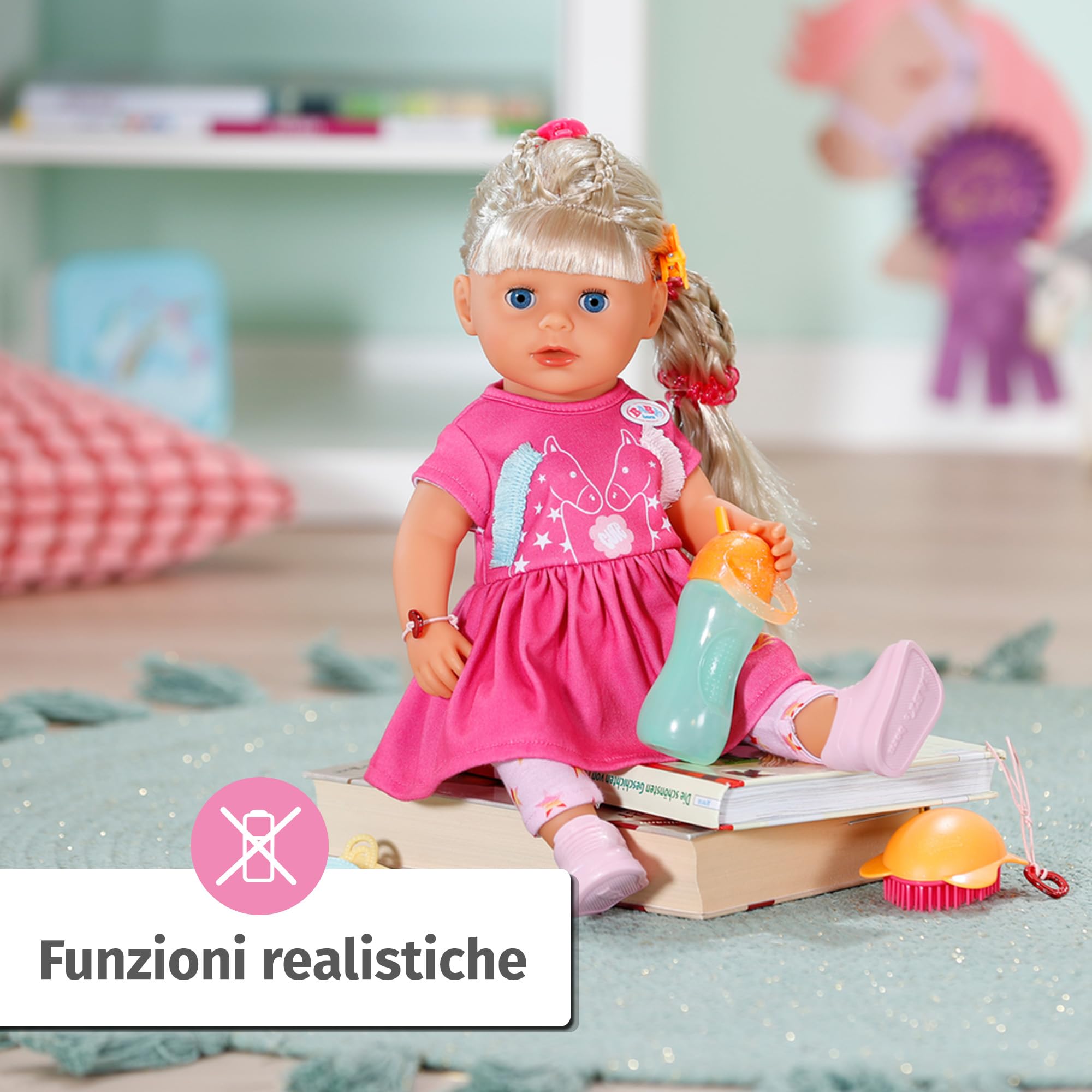 BABY born Sarah, bambola di 36 cm con capelli lunghi e 7 funzioni, per bambini a partire da 3 anni, senza pile, 835722 Zapf Creation