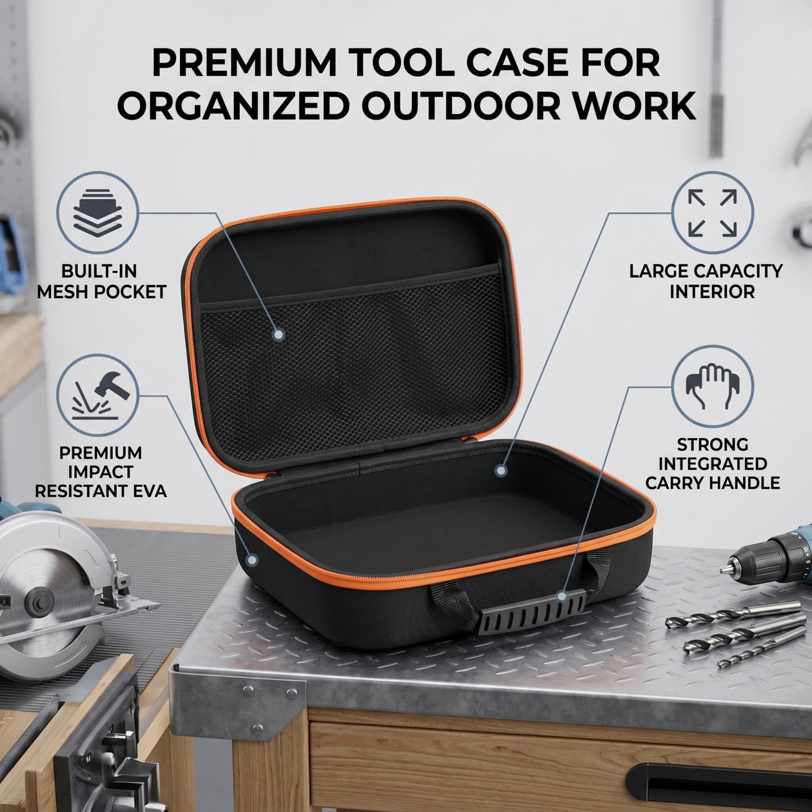 Valigetta Portautensili di Grande capacità Custodia Portautensili Portatile per Utensili Elettrici con Design a Cerniera per Trapano Elettrico (lungo)