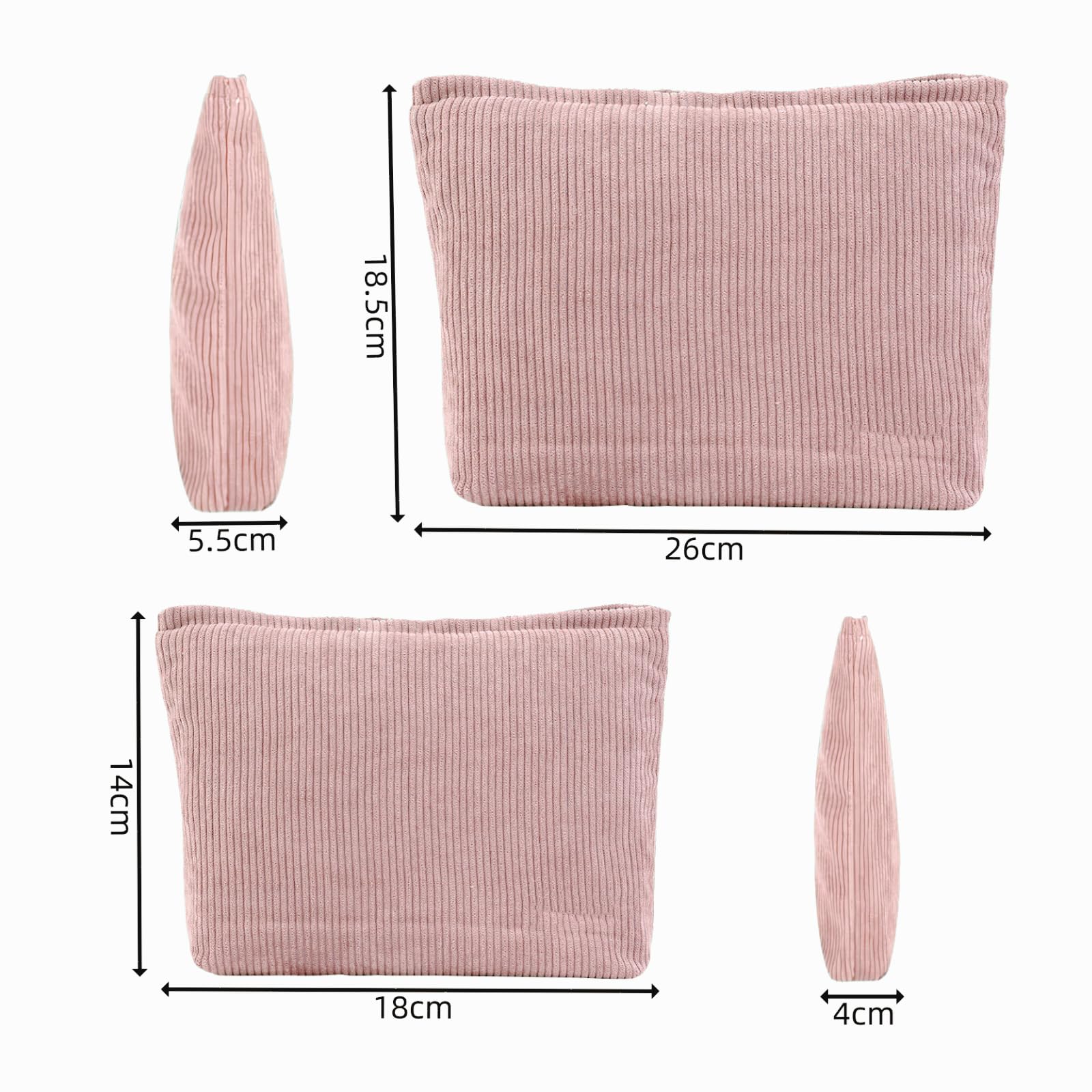 2 Pezzi Pochette Trucchi, Bustina Portatutto in Tela, Porta Trucchi da Borsa e Viaggio con Cerniera, Beauty Cosmetica Makeup Bag - Rosa (1 Grande + 1 Piccolo)
