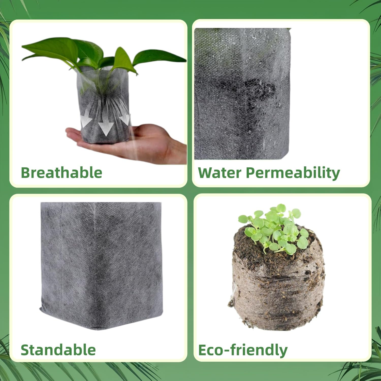 600 Piezas Bolsas de Cultivo de Plantas, Bolsas de Vivero Planta de Tela no Tejida, Bolsa de Tela para Macetas, Biodegradable, Transpirable, para Verduras, Flores y Frutas en Granjas (12.5×17.5cm) — view 5
