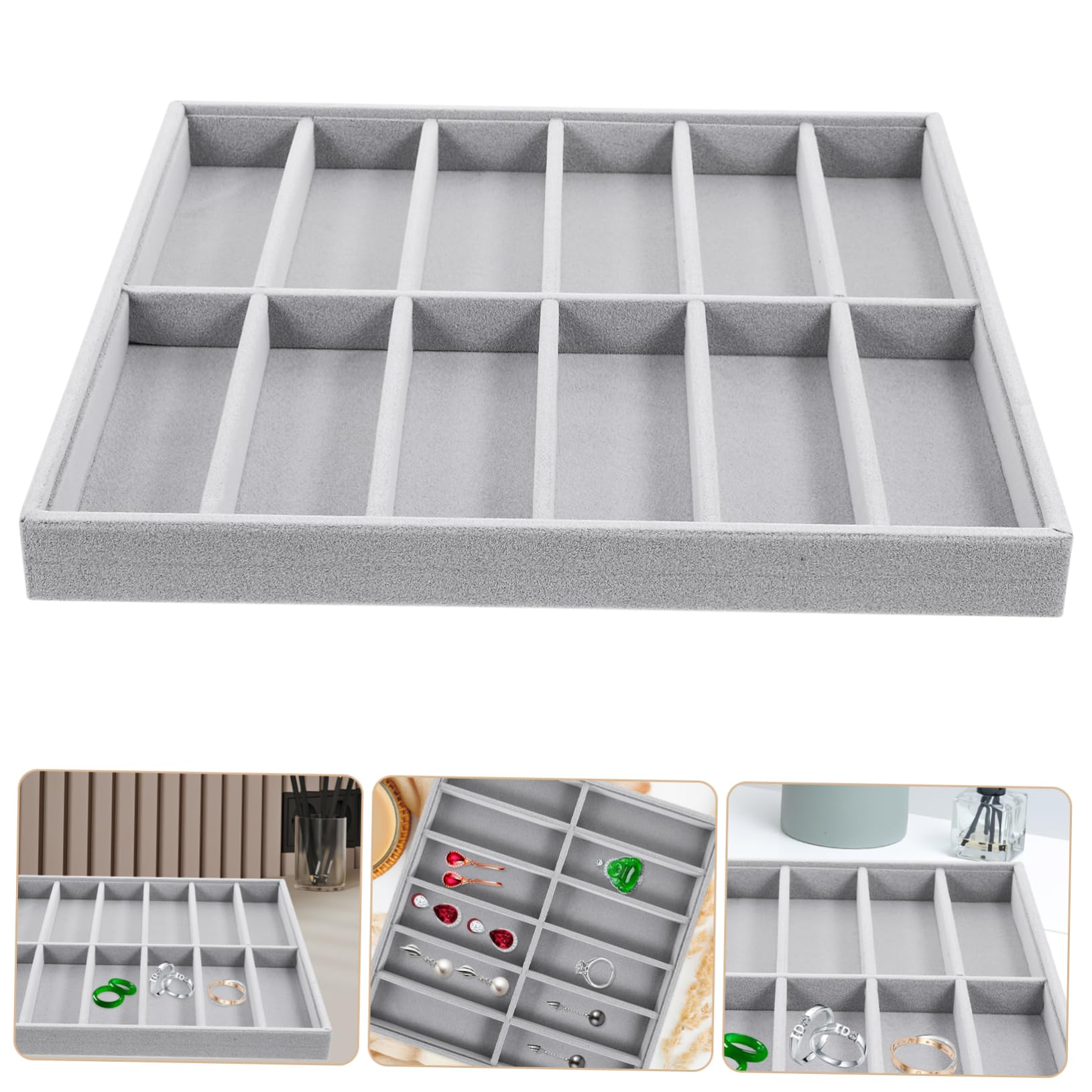 ABOOFAN Plateau de Rangement Empilable en Velours Couleur Neutre 12 Compartiments pour Lunettes de Soleil, Organisateur D'accessoires pour Ambiance Estivale sur Bureau de Boutique