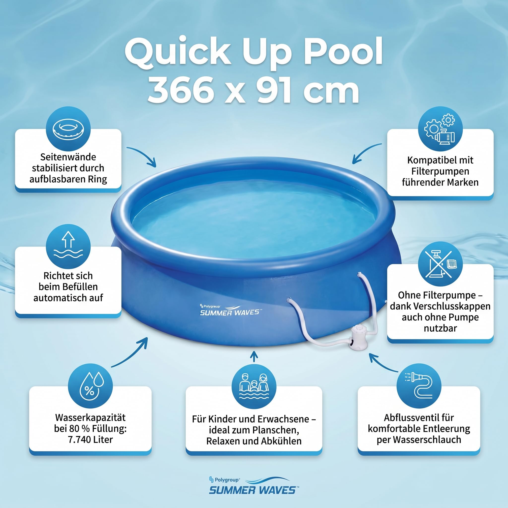 Summer Waves Fast Set Quick Up Piscina 366 x 91 cm swimming pool Familias Piscina con bomba de filtro