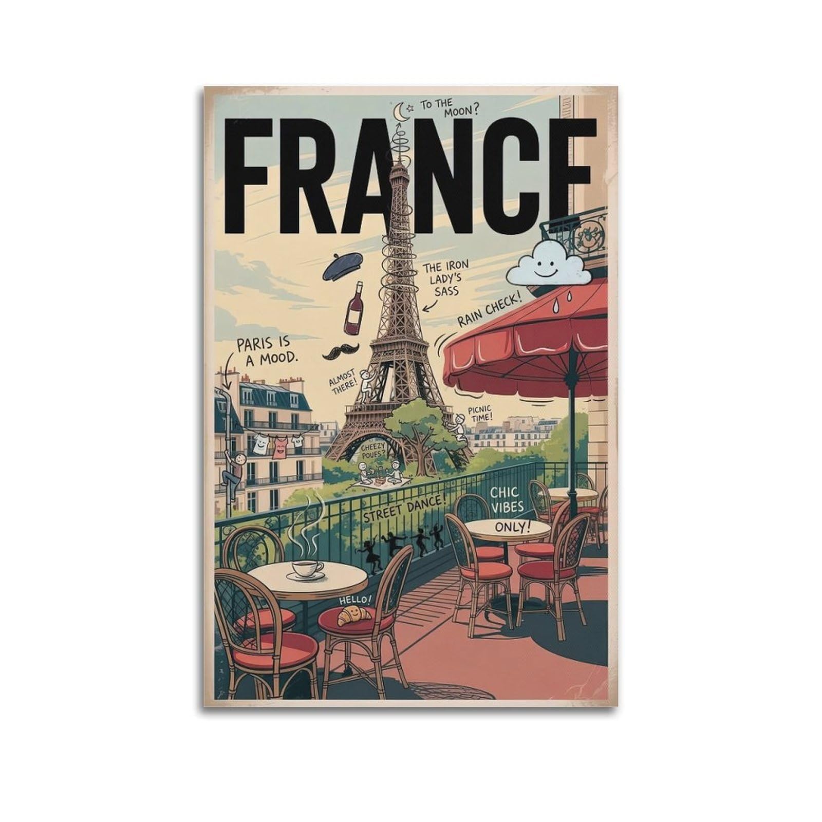 OKAHYS Vintage Travel Poster France Paris Decorative Painting Canvas Wall Artworks Picture 20x30inch(50x75cm)