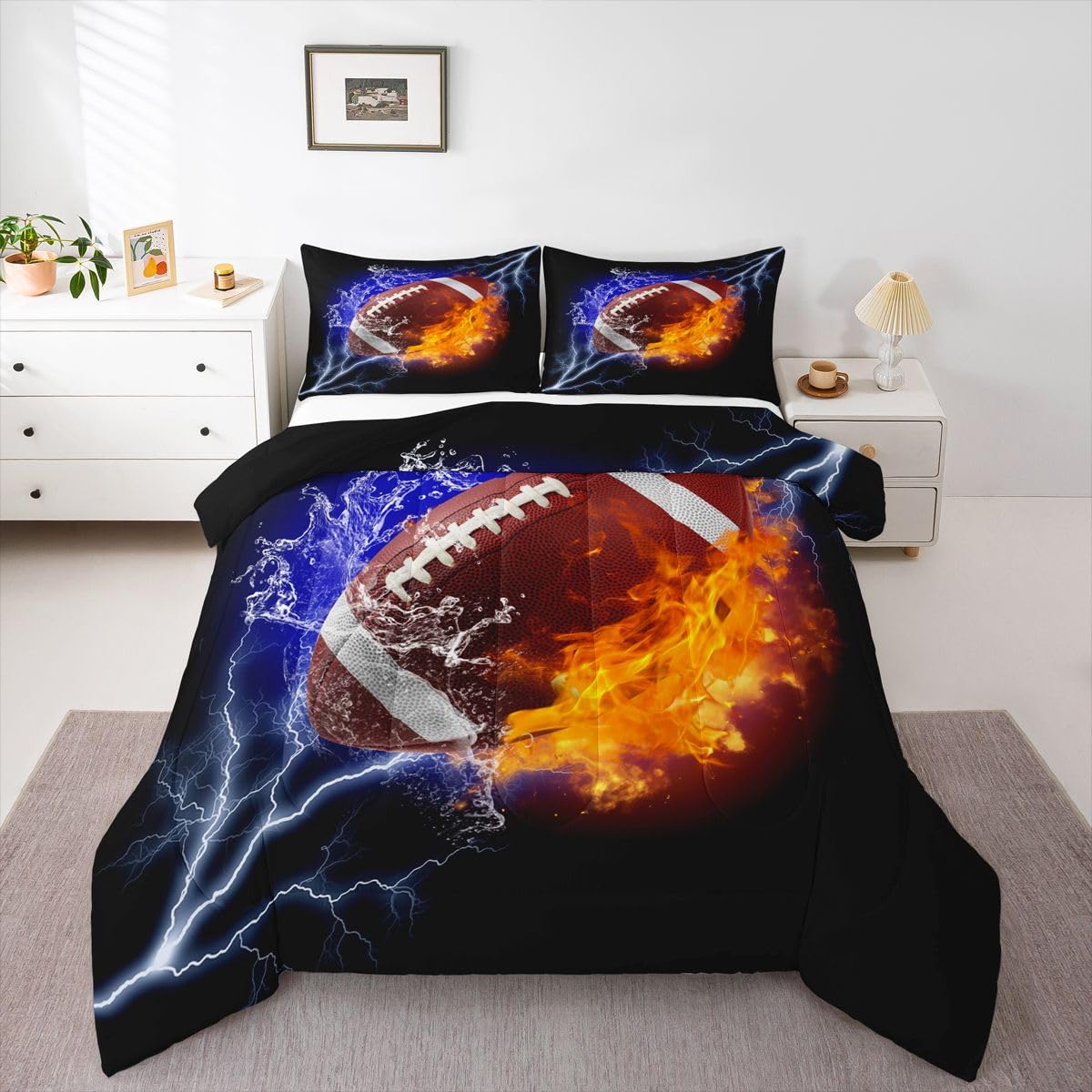 Erosebridal American Football Comforter Set Twin Size, Rugby Bedding Set for Kids Boys Children Teens Adult Bedroom, Sports Games Bedding Comforter