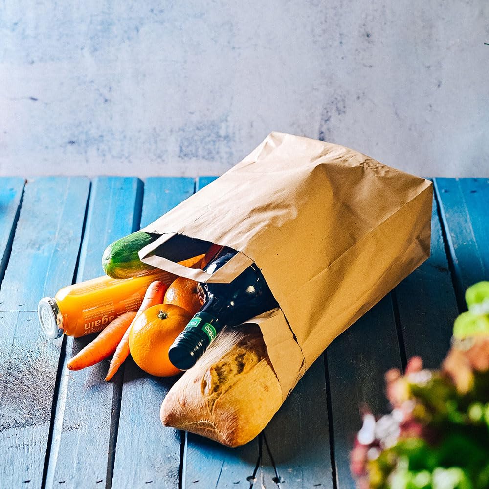 BIOZOYG Bolsas grandes de papel respetuosas del medio ambiente I Bolsas de regalo Bolsas de papel biodegradables, compostables I 250 x bolsas de papel marrón 18 x 8 x 22 cm