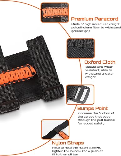 Miniatura 5 de Savadicar - 2 asas de agarre para barra antivuelco de vehículos, accesorios de interior, color naranja neón