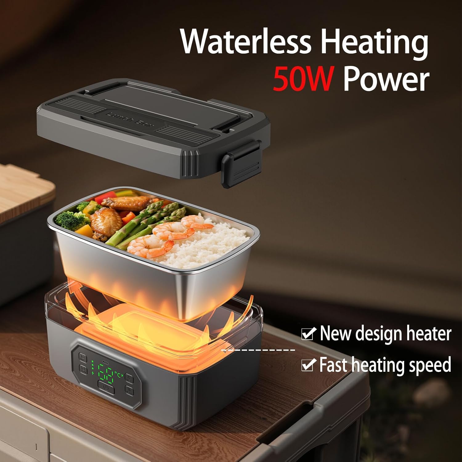Cordless Electric Battery Heated Lunch Box for Men,Adults Wireless Lunch Box,Portable Food Warmer Lunchbox Food Container,Rechargeable 24000 mAh Battery,Heating Timer and Reservation Design