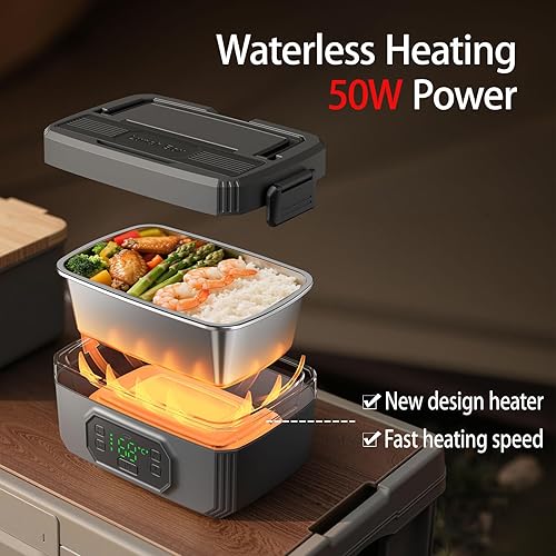 Miniatura 2 de Lonchera térmica con batería eléctrica inalámbrica para hombres, adultos, lonchera portátil para alimentos, contenedor de alimentos de 6.8 tazas,
