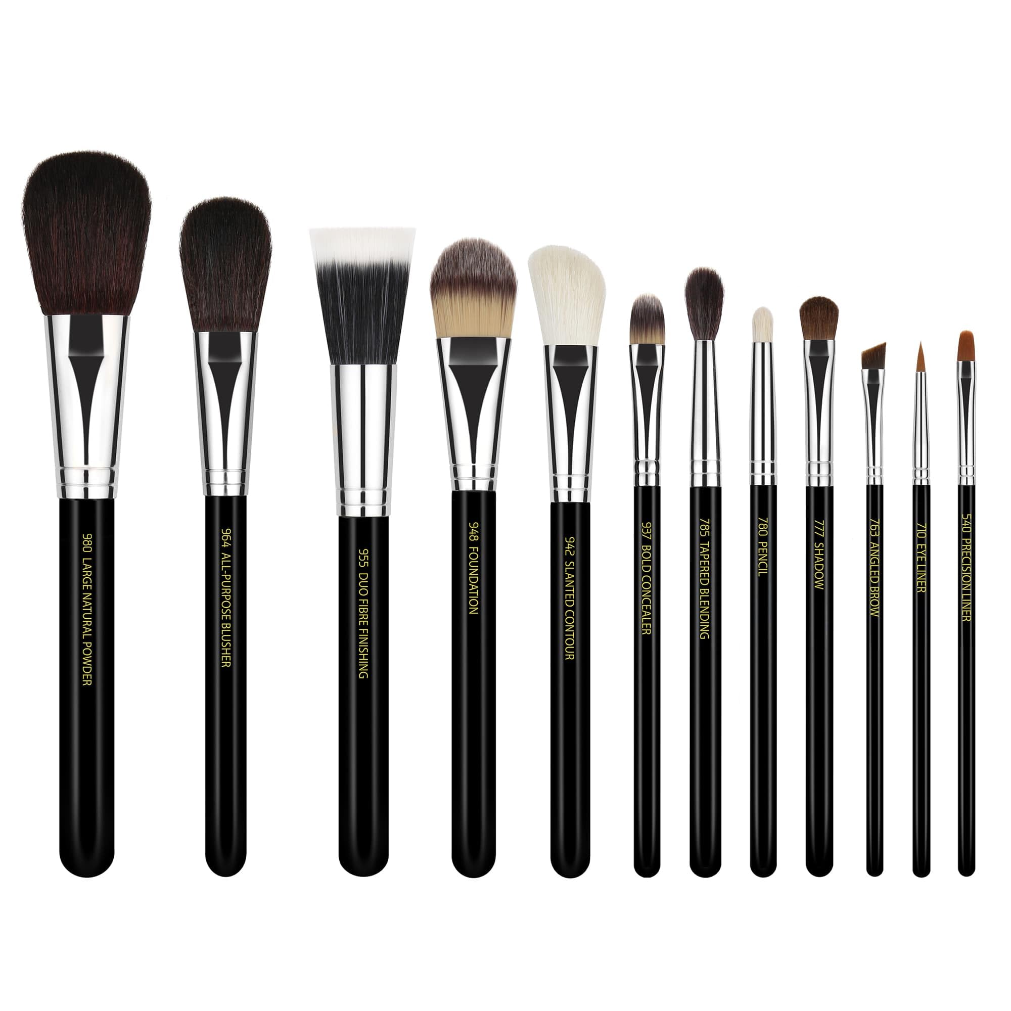 Professional Makeup Brush Maestro Series - Complete 12pc. Brush Set with Roll-Up Pouch