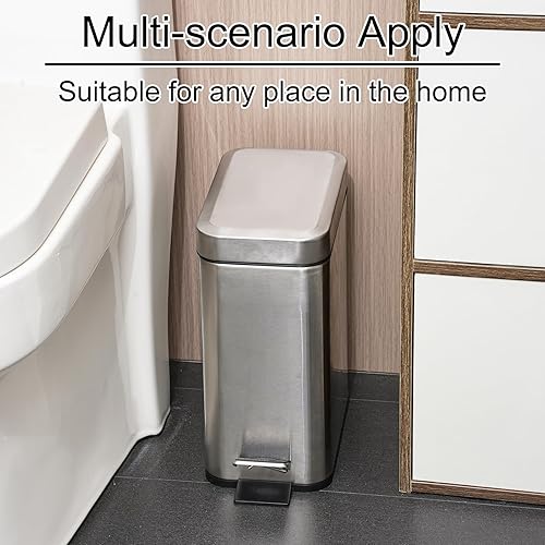 Miniatura 3 de Cubo de basura pequeño con tapa de pedal escalonado, cubo de basura de acero inoxidable de 6 litros/1.6 galones, mini cubos de basura rectangulares