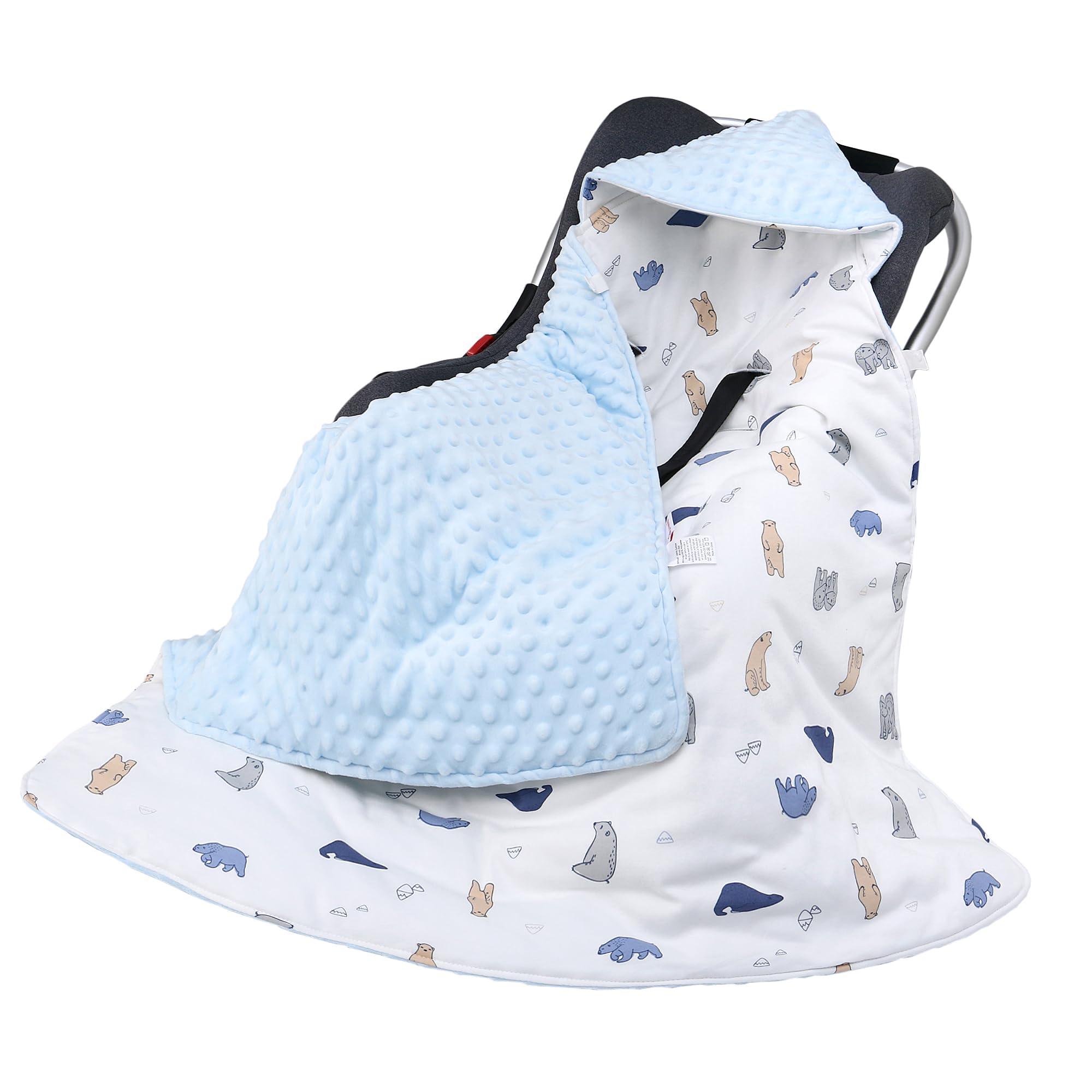 Baby Einschlagdecke 100% Baumwolle, Universal Einschlagdecke Babyschale 90 x 90cm, Herbst-Winter-Babydecke(Verspielter Bär)