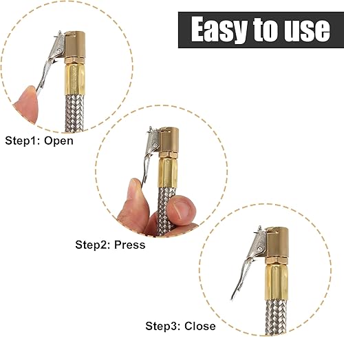 Miniatura 7 de X AUTOHAUX Flexible acero inoxidable 59.1 in 59" válvula de neumático conectar tubería de aire Chuck inflador compresor bomba manguera de extensión