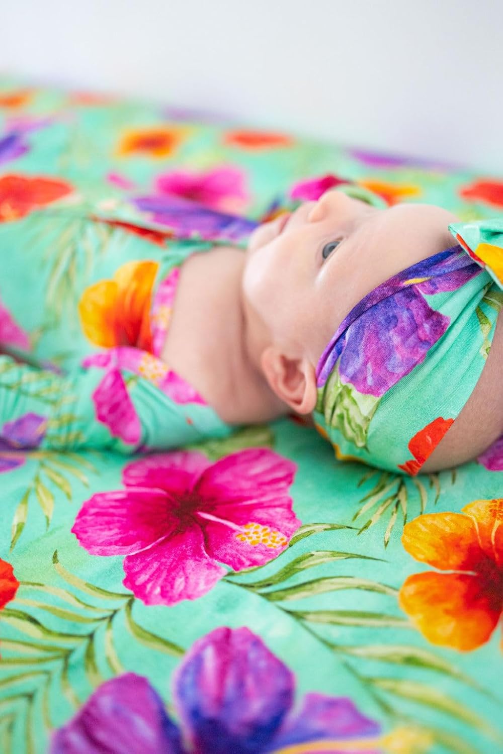 Hibiscus Fitted Crib Sheet, Made from Viscose from Bamboo and Spandex Material, Fits Standard Crib and Toddler Mattresses, by Florida Kid Co.