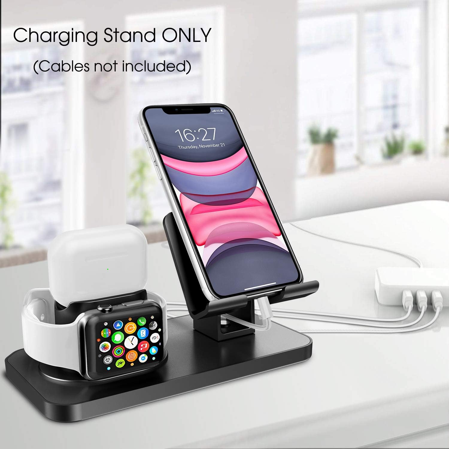 BENTOBEN 3 in 1 Charging Stand for Apple Watch Series 5/4/3/2/1, Airpods Pro 2019/2/1, Compatible with iPhone 12 Pro 11 XS MAX XR XS 8 7 6 6S Plus 5s, iPad Tablet Stand (Original Cable Required),Black