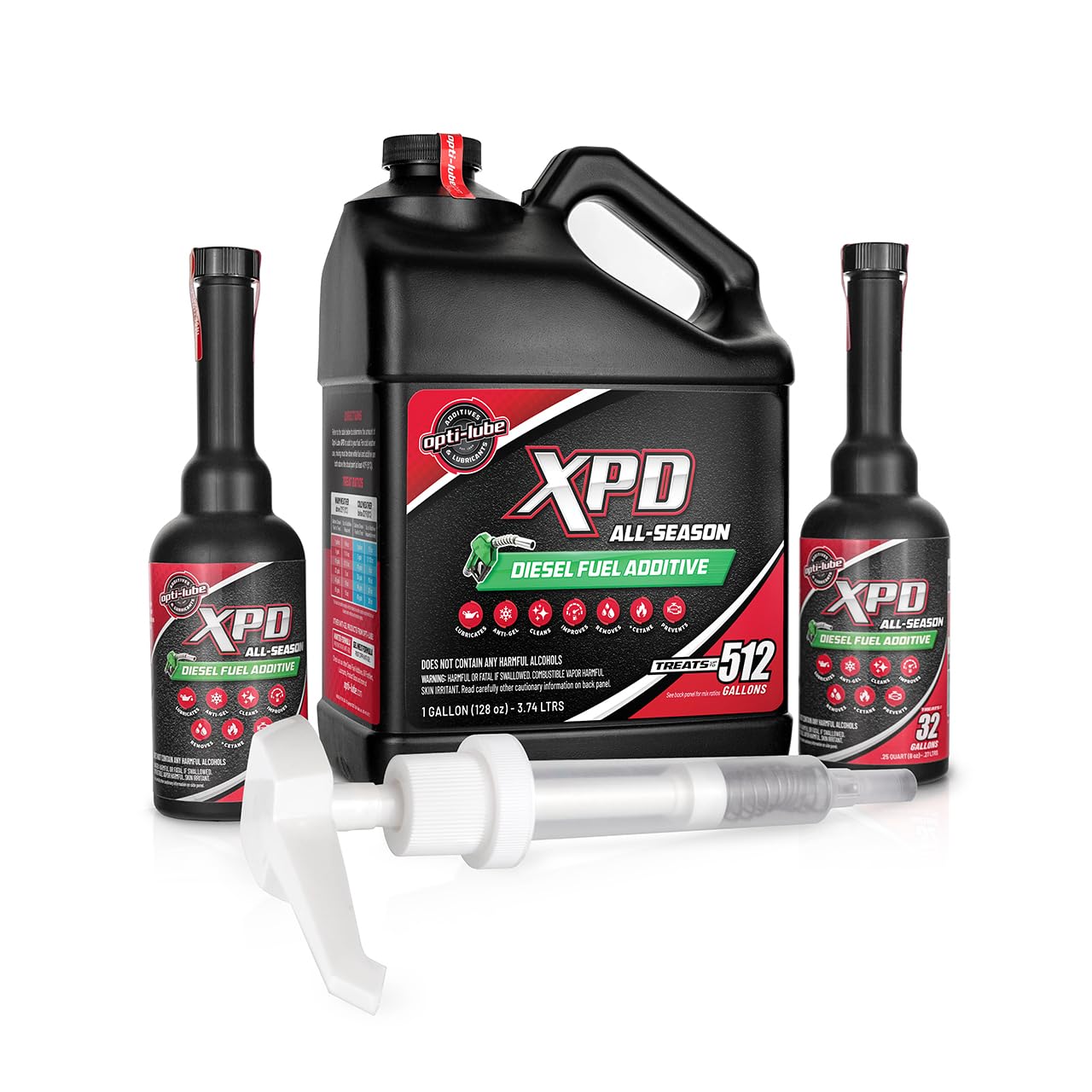 Opti-Lube XPD All-Season Diesel Fuel Additive - 1 Gallon with Accessories (1 Hand Pump and Long Neck Accessory Bottles)
