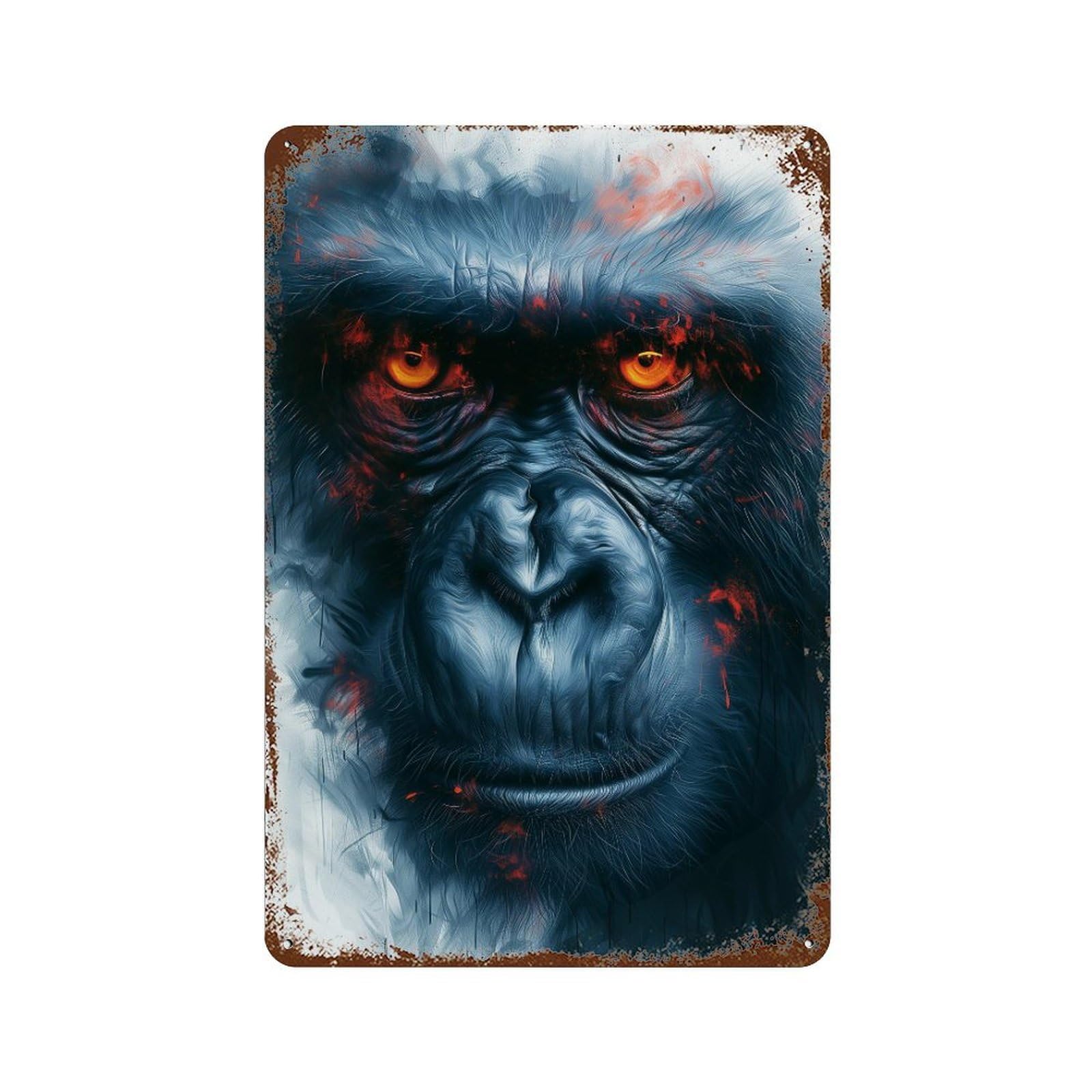 Rust Effect Gorilla Face Art Print Weathered Tin Sign 11.8"x7.9", Farmhouse Wall Decor for Farmhouse, Kitchen And Entryway Decor