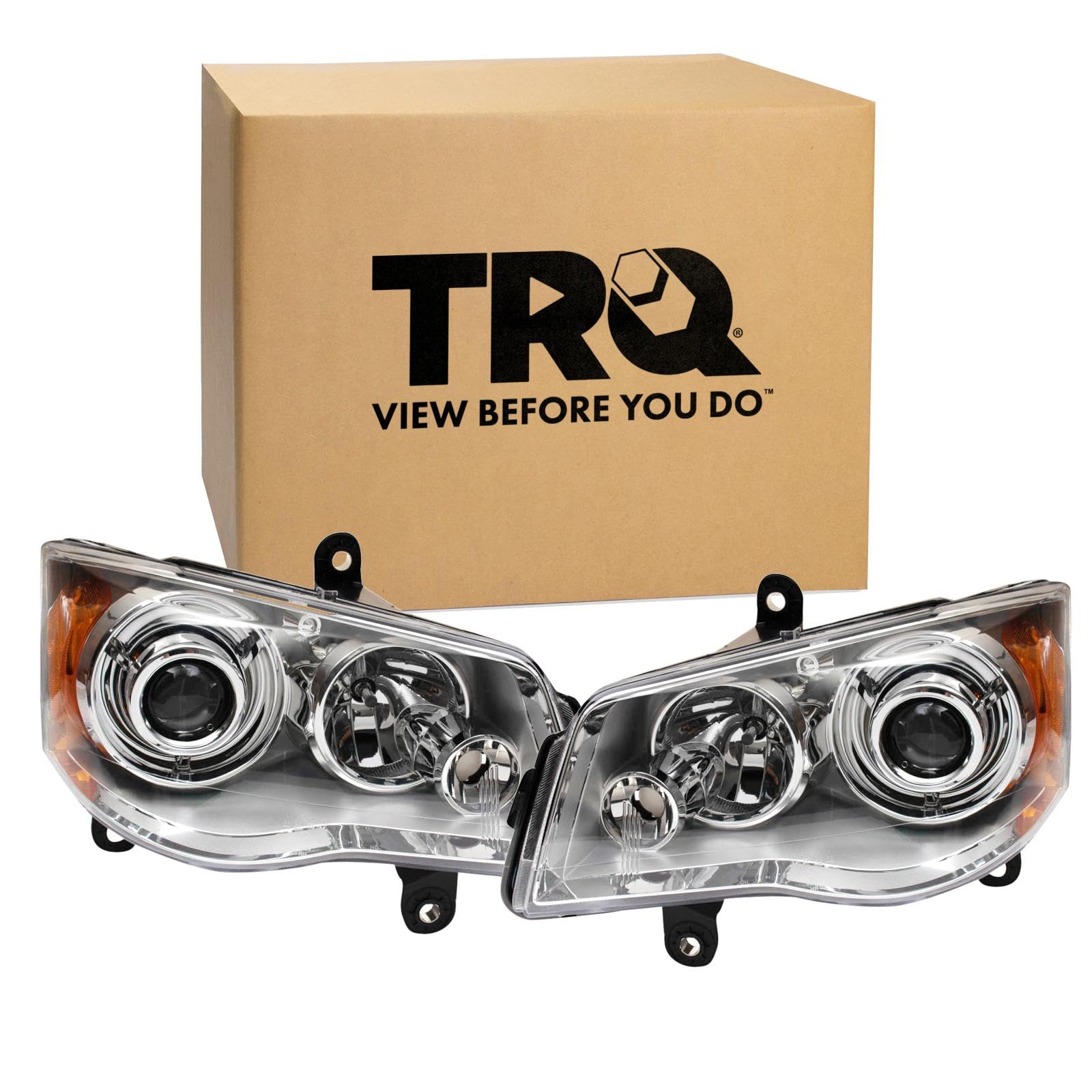 TRQ Driver and Passenger Side Headlight Assembly Set Compatible with 08-16 Chrysler Town and Country US Built 1st VIN Digit 1 Xenon Only