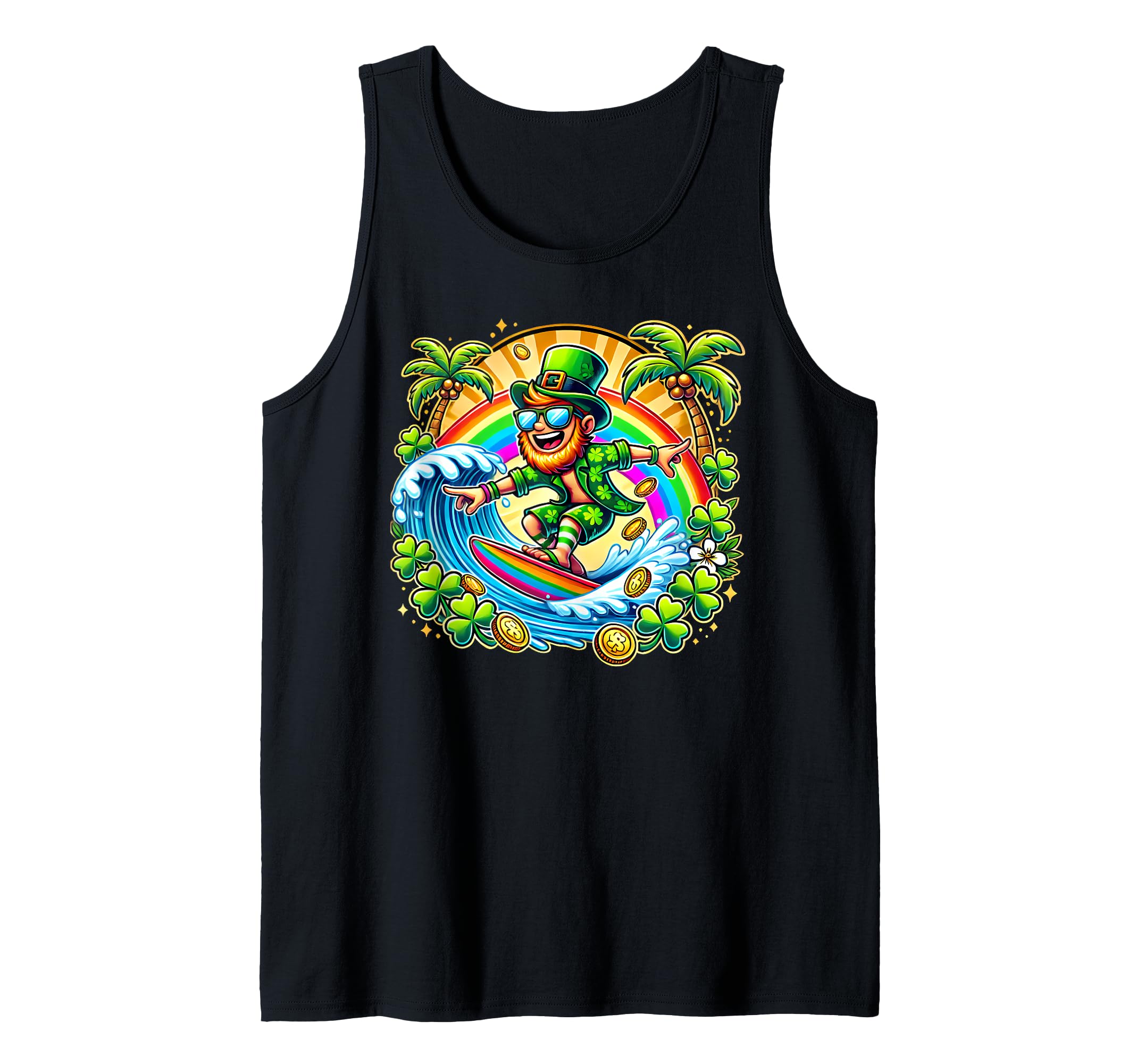 Lucky Leprechaun Hawaiian Surfing St Patricks Day Surfer Tank Top