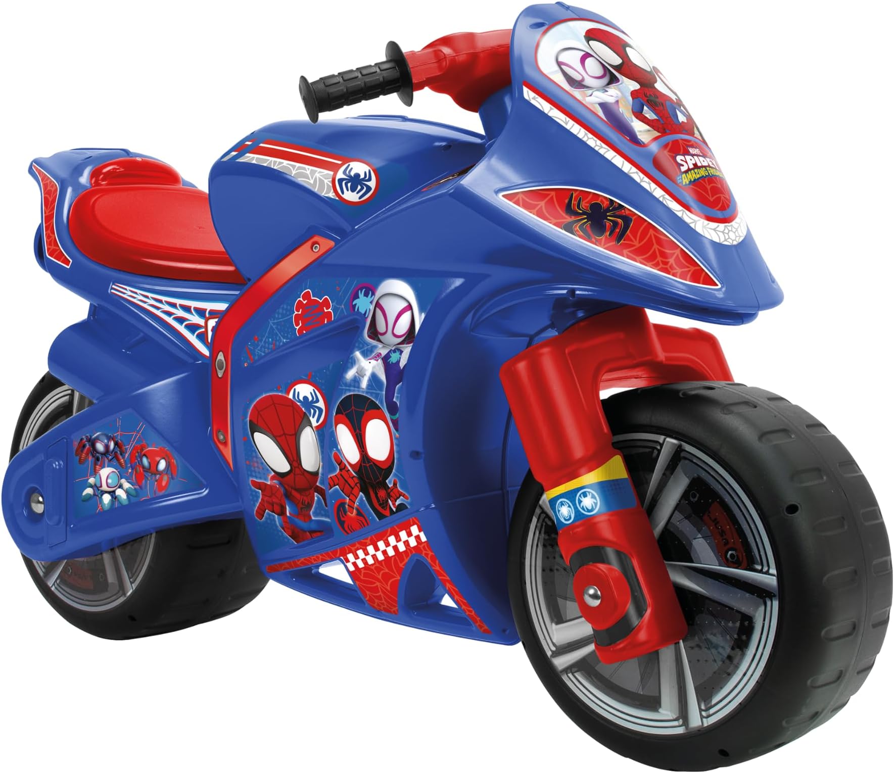 INJUSA – Winner Spidey XL Ride-on Motorbike, for Children +3 Years, with Official Brand Licence, Wide Plastic Wheels and Carrying Handle, Non Electric, Blue Colour