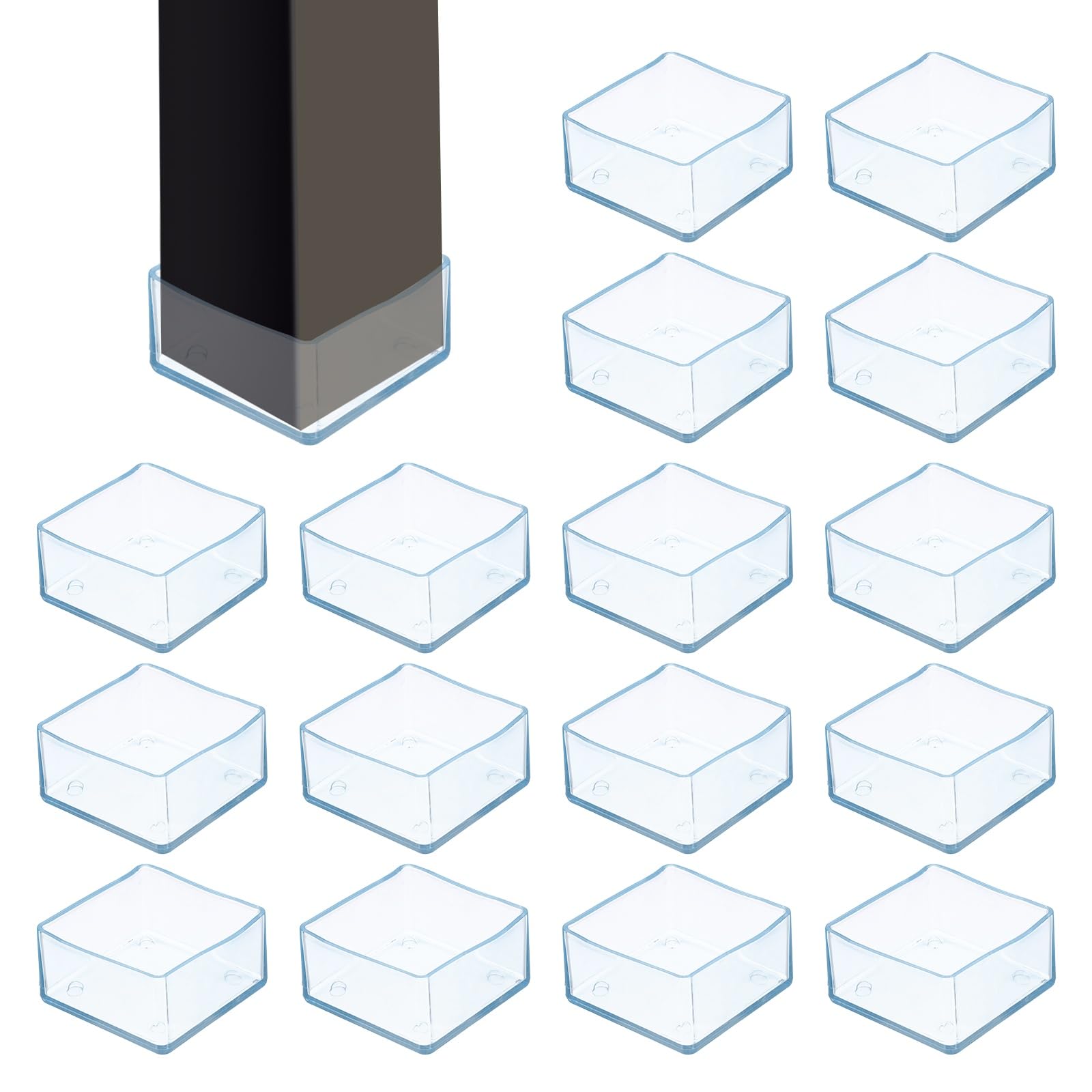 sourcing map 16Pcs Chair Leg Floor Protectors, 2.4 x 2.4 Inch Clear Chair Leg Caps, Square Transparent Furniture Foot Covers Non-Slip Anti-Scratch for Floor, Hardwood, Tile Protection