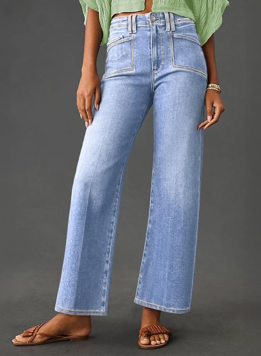 Astylish Womens Wide Leg Jeans High Waisted Stretchy Buttoned Denim Pants Trendy 2025 with Pocket - Image 3