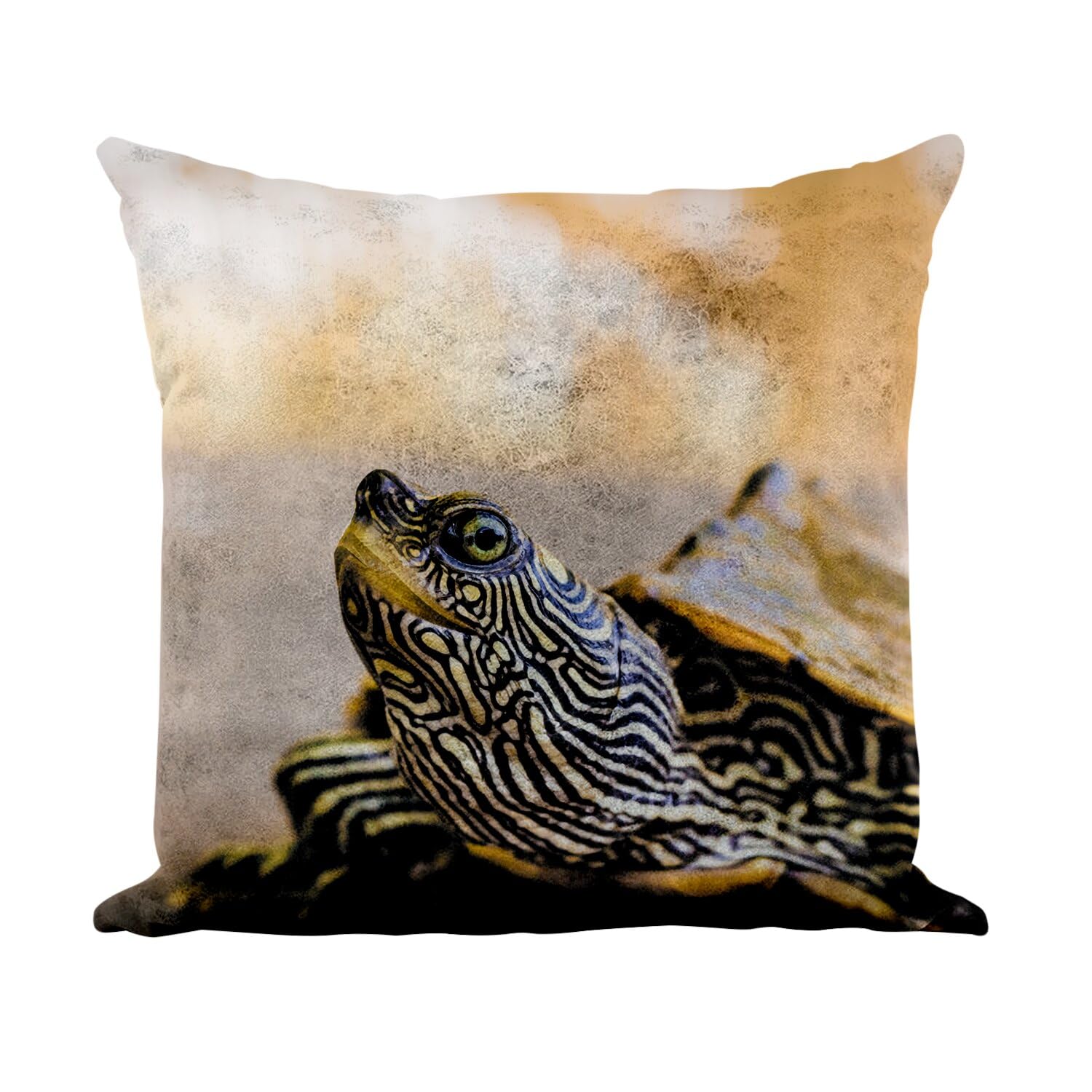 Coussin similicuir blanc 40x40cm avec housse motif tortue sauvage et garnissage