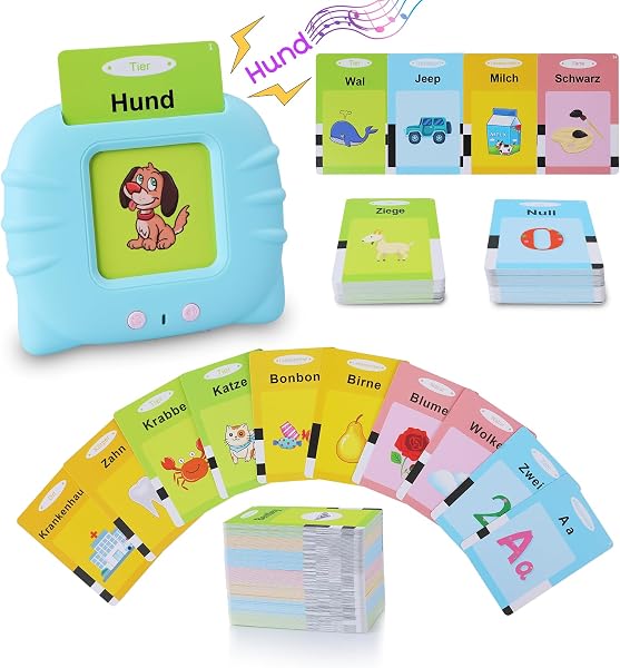 Sprechende Deutsch Flash-Karten Lernspielzeug für Kleinkinder 1-6 Jahre Alt, 194 Blätter 388 Wörter, Hörbar Lernspielzeug, Kleinkinder Montessori Sprachtherapie Autismus Sensorisches Spielzeug Blua - 1