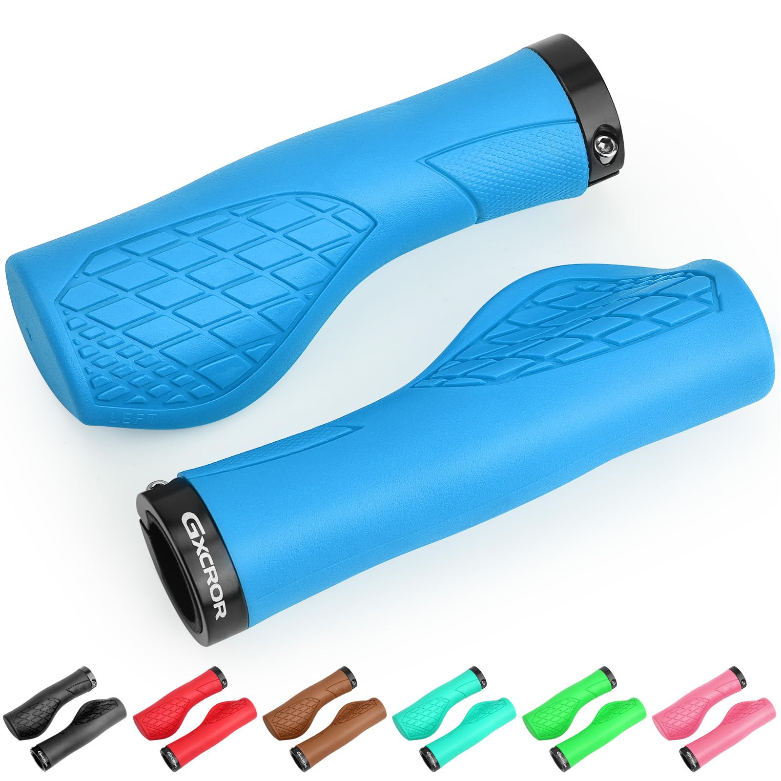 GXCROR Bike Grips,Ergonomic Bicycle Handlebars Grips Shock Absorbing Dual-Density Silicone,Universal 22.2mm Fit with 3D Non-Slip Pattern,Scooter Grips