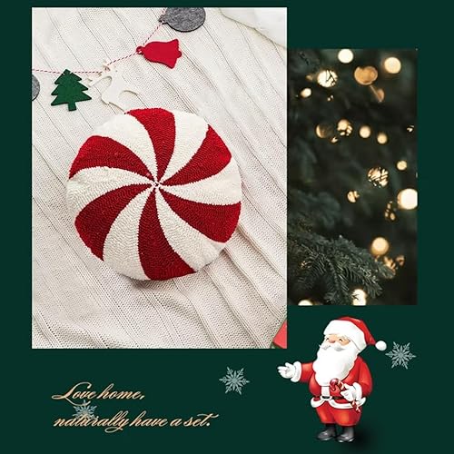 Miniatura 5 de HZWLFA Almohadas de Navidad con dulces de Navidad, decoraciones navideñas rojas y blancas, lindas almohadas de felpa esponjosa, decoración del hogar