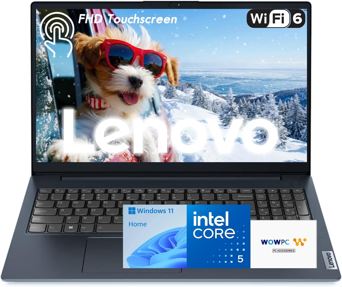 Lenovo IdeaPad 1i Laptop, 15.6" FHD Touchscreen, 13th Gen Intel Core i5-1335U Processor (Beats i7-1255U, Up to 4.6 GHz), 12GB RAM, 256GB SSD, Webcam, HDMI, Wi-Fi 6, Windows 11 Home, Blue, WOWPC USB