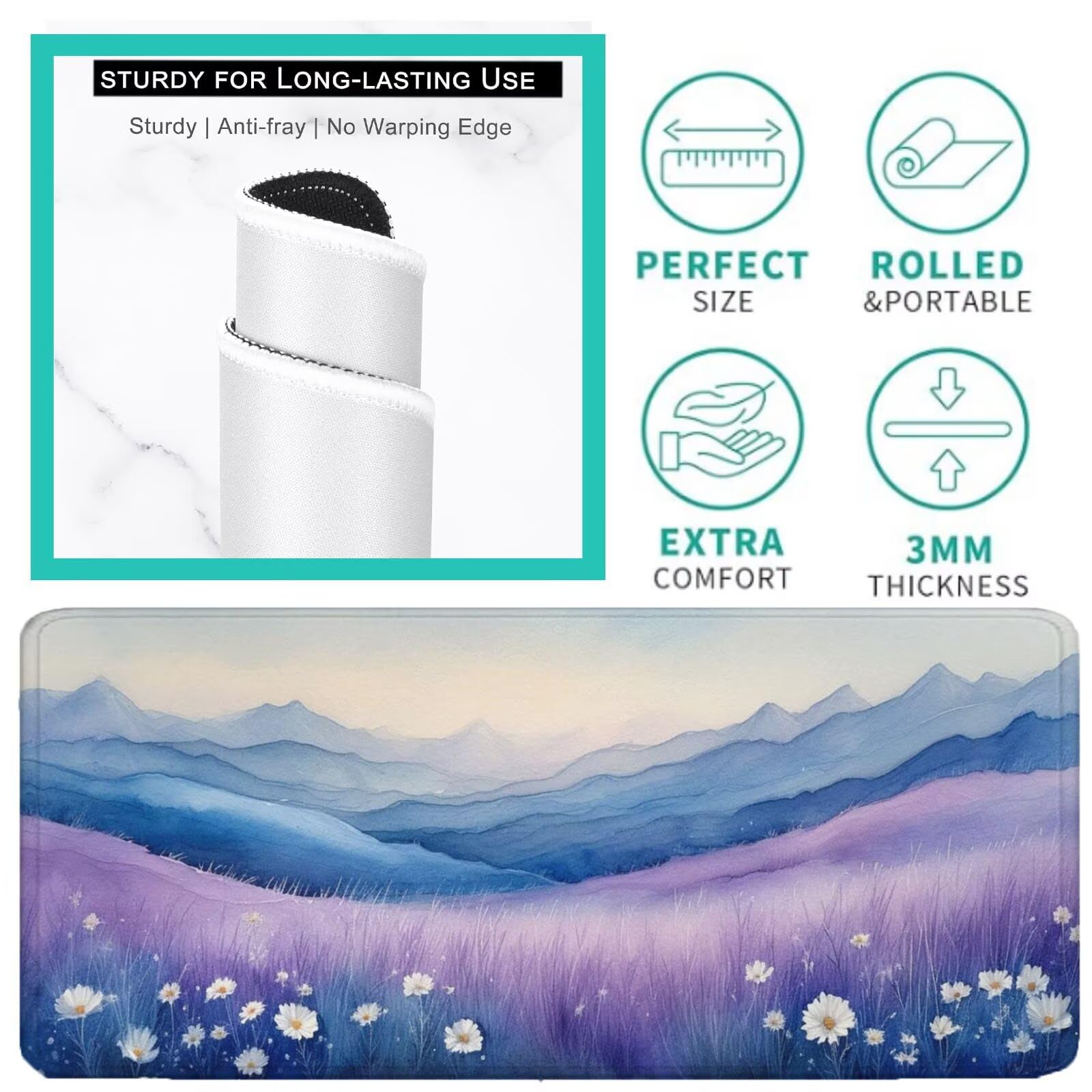 Podkładka pod mysz fioletowa XXL 1200 x 600 mm mata biurkowa kwiaty podkładka pod mysz jednoczęściowa gumowa podstawa antypoślizgowe krawędzie akcesoria biurowe praca szyta mysz do komputera biurowego