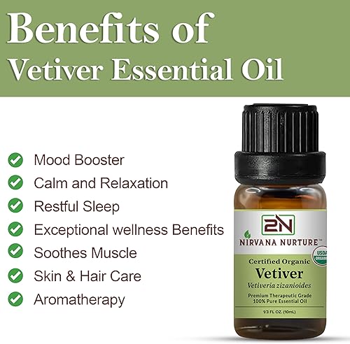 Miniatura 3 de Aceite esencial de vetiver Nirvana Nurture Certificado orgánico por USDA, 100% puro natural de grado premium, sin diluir - Difusor de aromaterapia