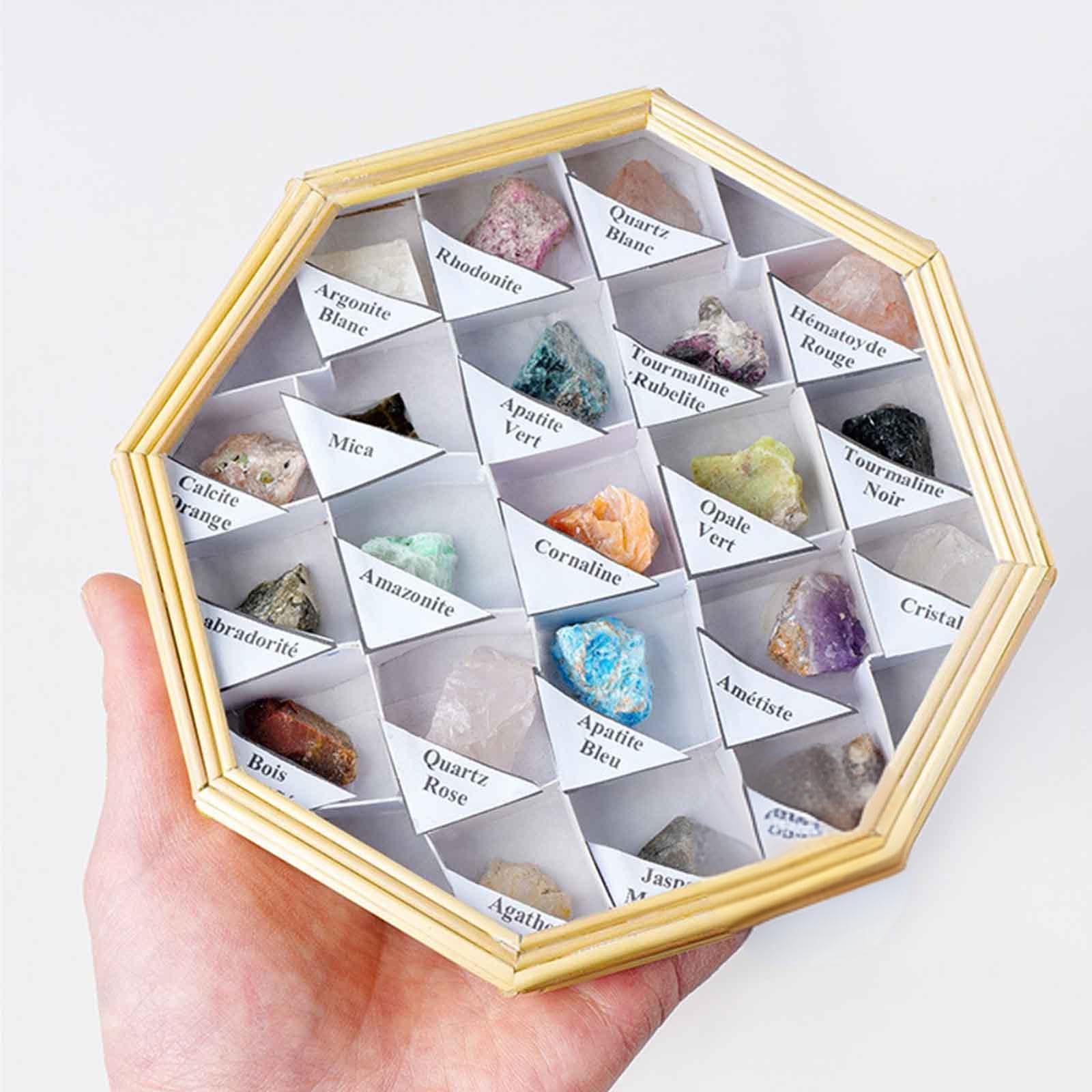 21 Cristales Naturales y Piedras de curación Set de Piedra cruda de Cristal curativo Natural para Reiki, Equilibrio de Chakra, Mejora de la meditación,Octagonal Gift Box