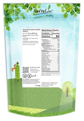 Miniatura 2 de Food to Live Granos de semillas de girasol tostados en seco, 8 onzas sin sal, asados al horno, sin aceite añadido, sin cáscara, vegano, kosher,