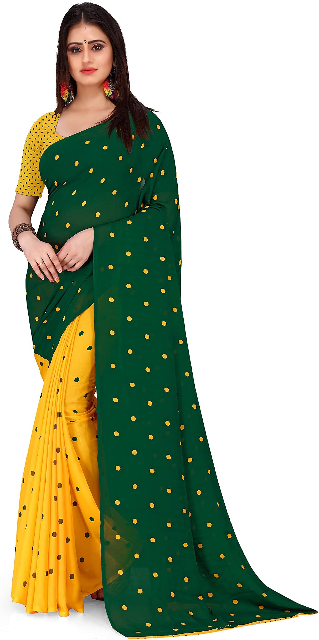 Payal Women's Polyester Saree with Blouse (1262_6, Dark Green)