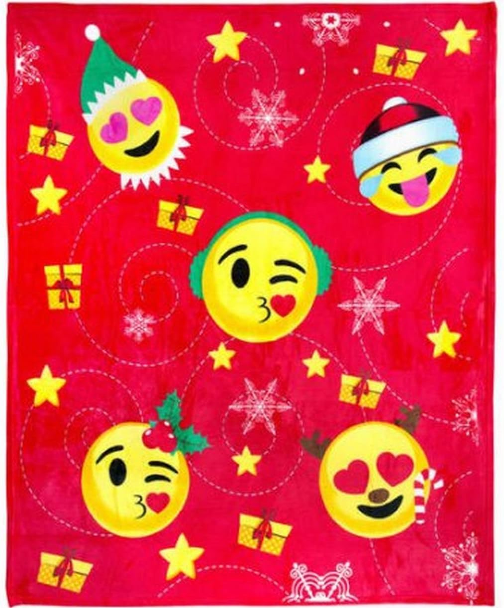 Emoji Expressions クリスマステーマ顔文字 プラッシュブランケット レッド 50x60 Listing 14minds Com