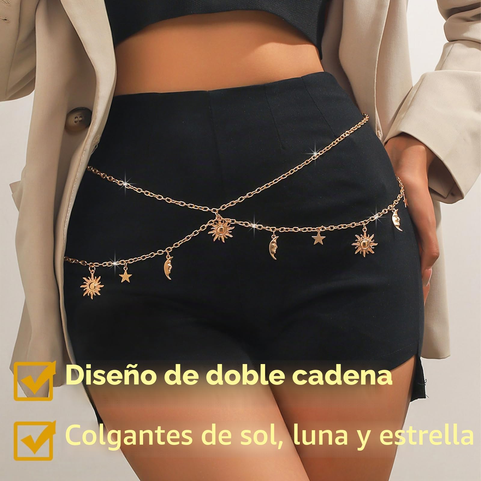 YNR Cinturón de Metal, Cinturón de Cadena para Mujer, Brillantes Cadena de Cintura de Metal, Cinturon Dorado Ancho con Cadena para una Silueta Favorecedora (Oro)