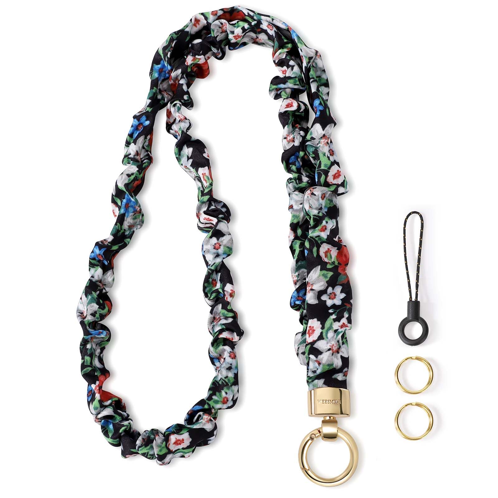 WEESMILE Stretchy Scrunchie Lanyard for ID Badges – Cute Neck Lanyard for Keys | Retractable Keychain Holder for Women