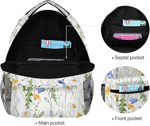 Miniatura 7 de xigua Mochila de viaje con patrón de flores silvestres en acuarela, mochila para computadora portátil, resistente al agua, mochila casual para