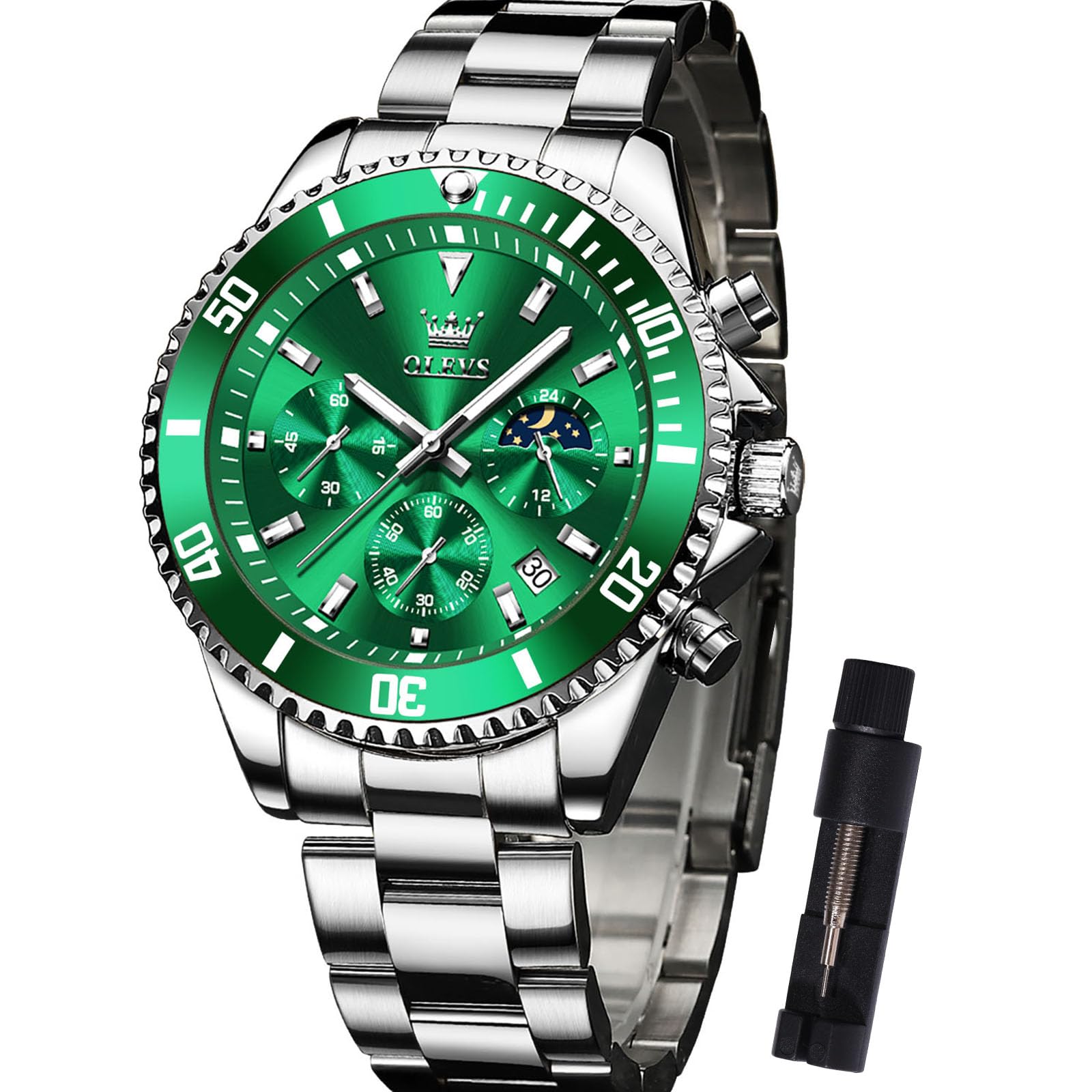 OLEVS Edelstahl Uhren Herren Wasserdicht Leuchtende Modern Großes Herrenuhren Metallarmband Analog Kleid Armbanduhr Herren mit Datumsanzeige