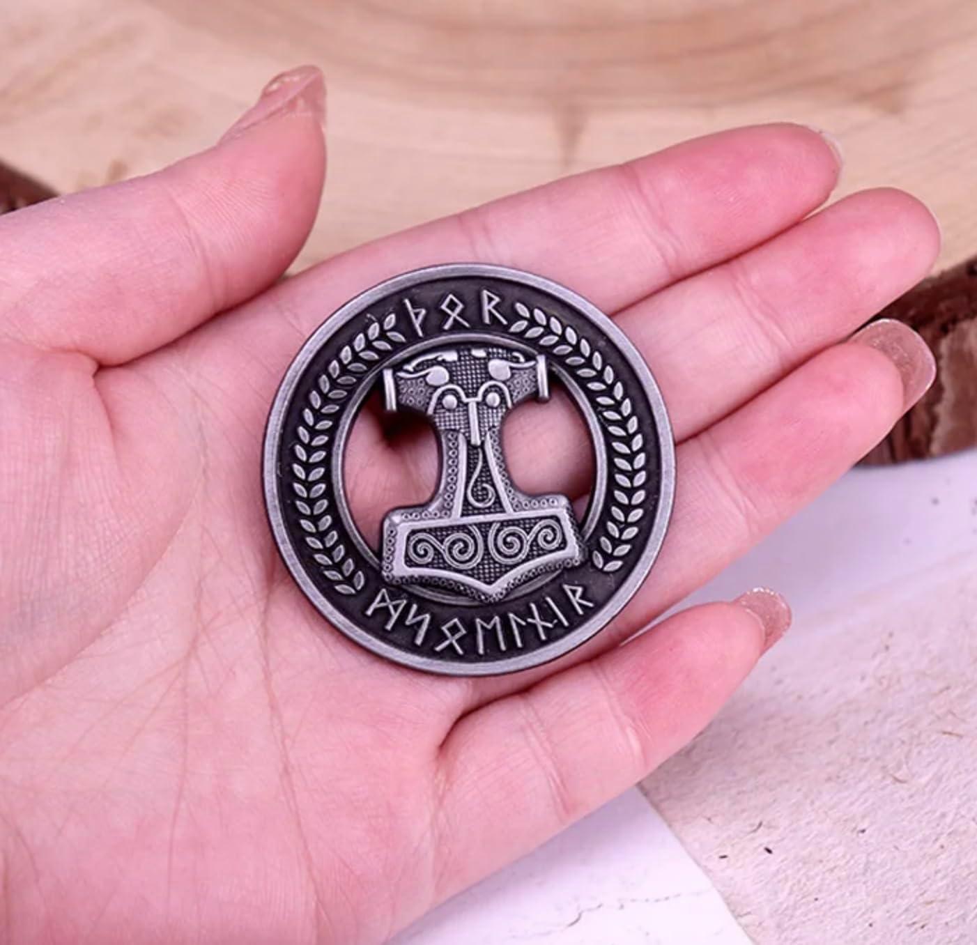 Thor Hammer Valknut Knot Viking Norse Rune Runes Symbol Odin Celtic Mythology 1.8" Enamel Pin Badge - Image 2