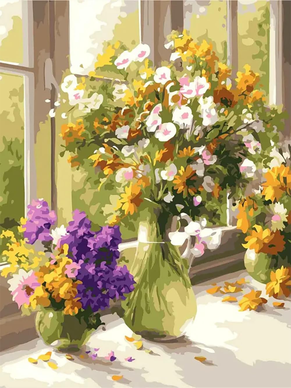 Ediximi Paint by Numbers Kit for Adults Beginners and Kids, 12" W x 16" L Canvas Pictures Drawing Paintwork with Wooden Frame, Window Sill Daisy