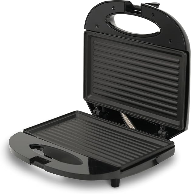 Nyra Multifunctional Grill Maker Non Stick Sandwich Maker Toaster, Panini Press With Aluminium Double Sided Heat Plates, 750W With Locking Latch, LED Indicator & Cool Touch Handle - Black