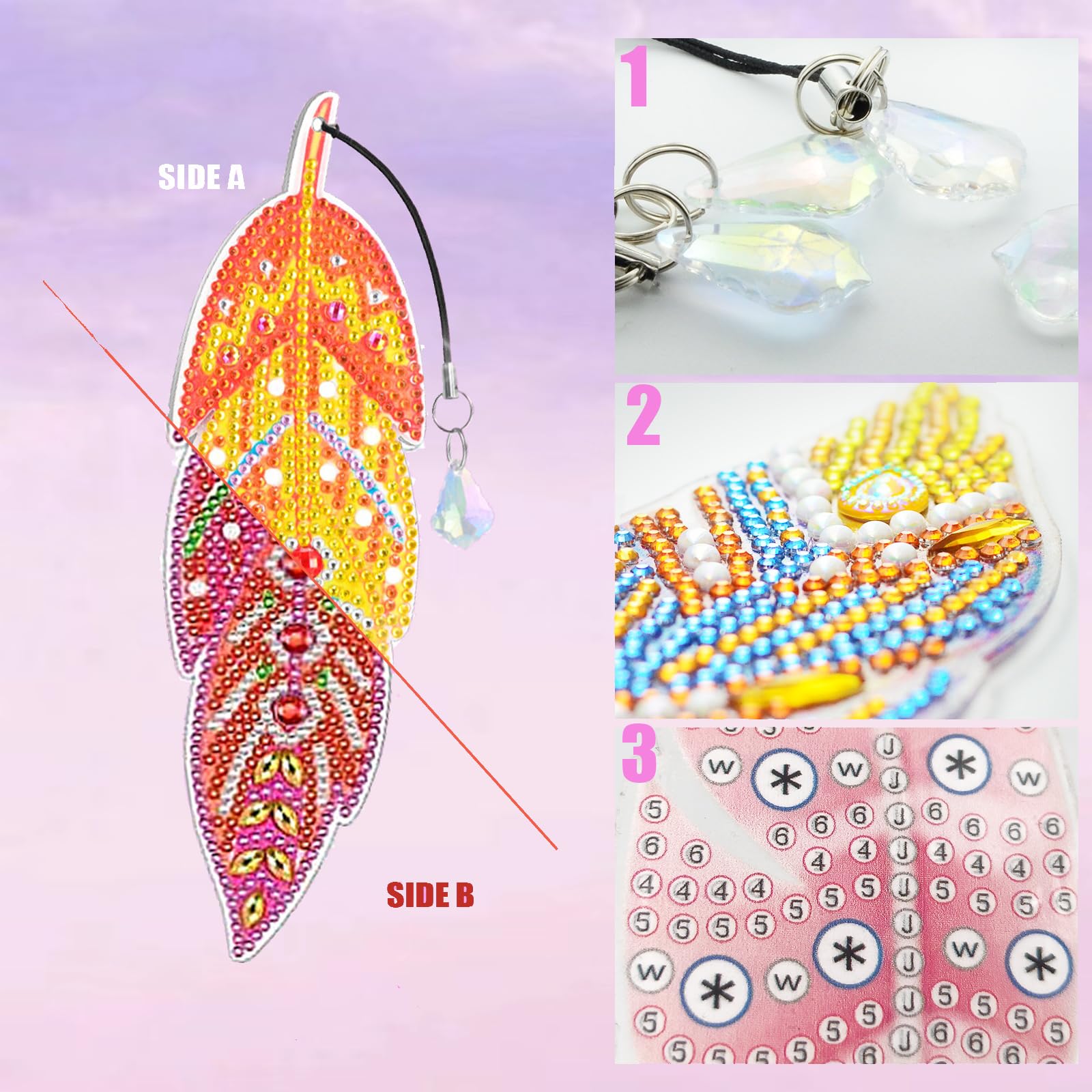 Yewseas 6 Marque-Pages 5D Diamond Painting – Plumes Cristal, Kits Créatifs Pour Filles 7-10 Ans, Cadeau Anniversaire
