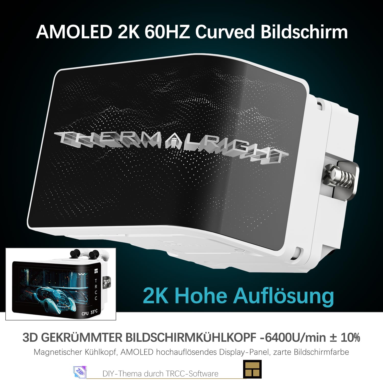 TR-Thermalright Wonder Vision 360 UB ARGB - Radiatore CPU liquido, 6,67", 3D Curved Screen con risoluzione 2400 x 1080, magnetico, per AM5, LGA1851/1700