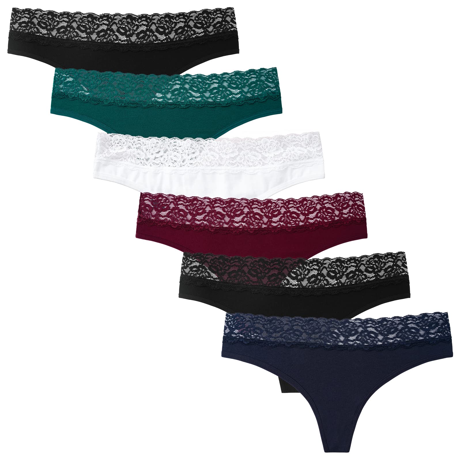 INNERSY String Tanga Damen Spitze Sexy Unterwäsche Frauen Hipster Unterhosen Baumwolle 6er Pack