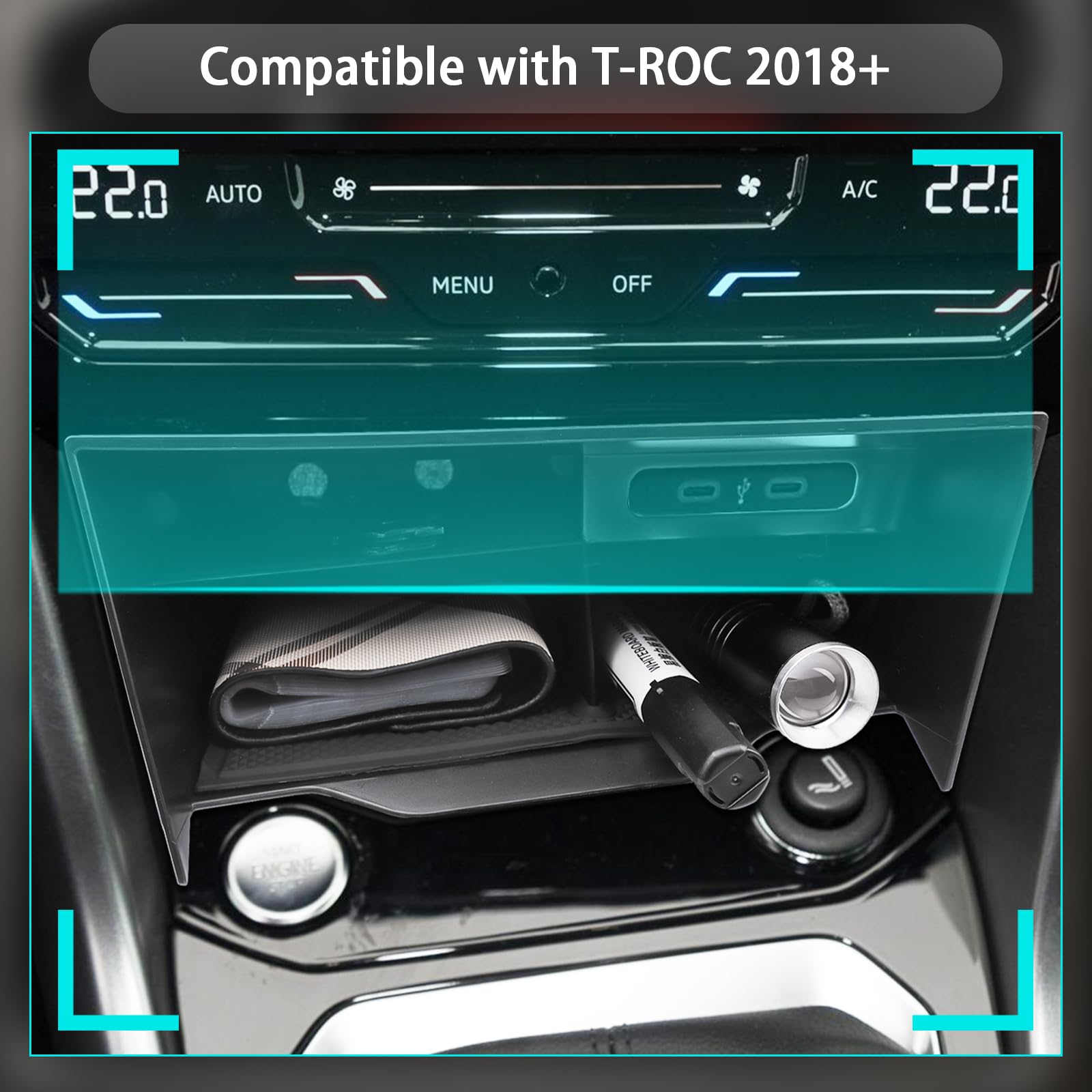 CDEFG Compatibile con VW T-ROC 2018-2022 2023 2024 2025 Vano portaoggetti per T ROC Copilota per Centrale Scatola Portaoggetti, Contenitore Organizer Interni T ROC 2025 Accessori
